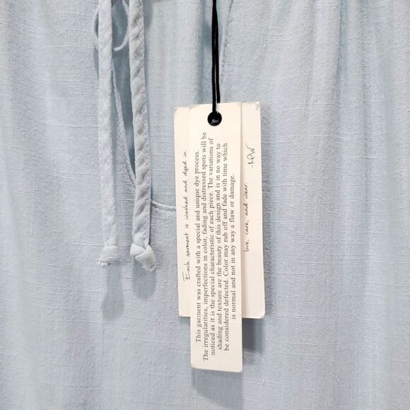 NWT Maven West Sz Lg Womens Blue Crop Pouf Sleeve Linen  Boho Blouse - Picture 3 of 6